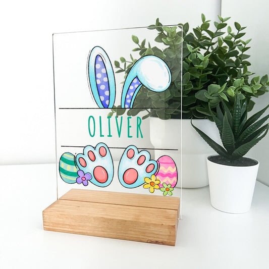 Personalized Easter Bunny Holiday Eggs Hunt Celebrate Rabbit Wood Stand