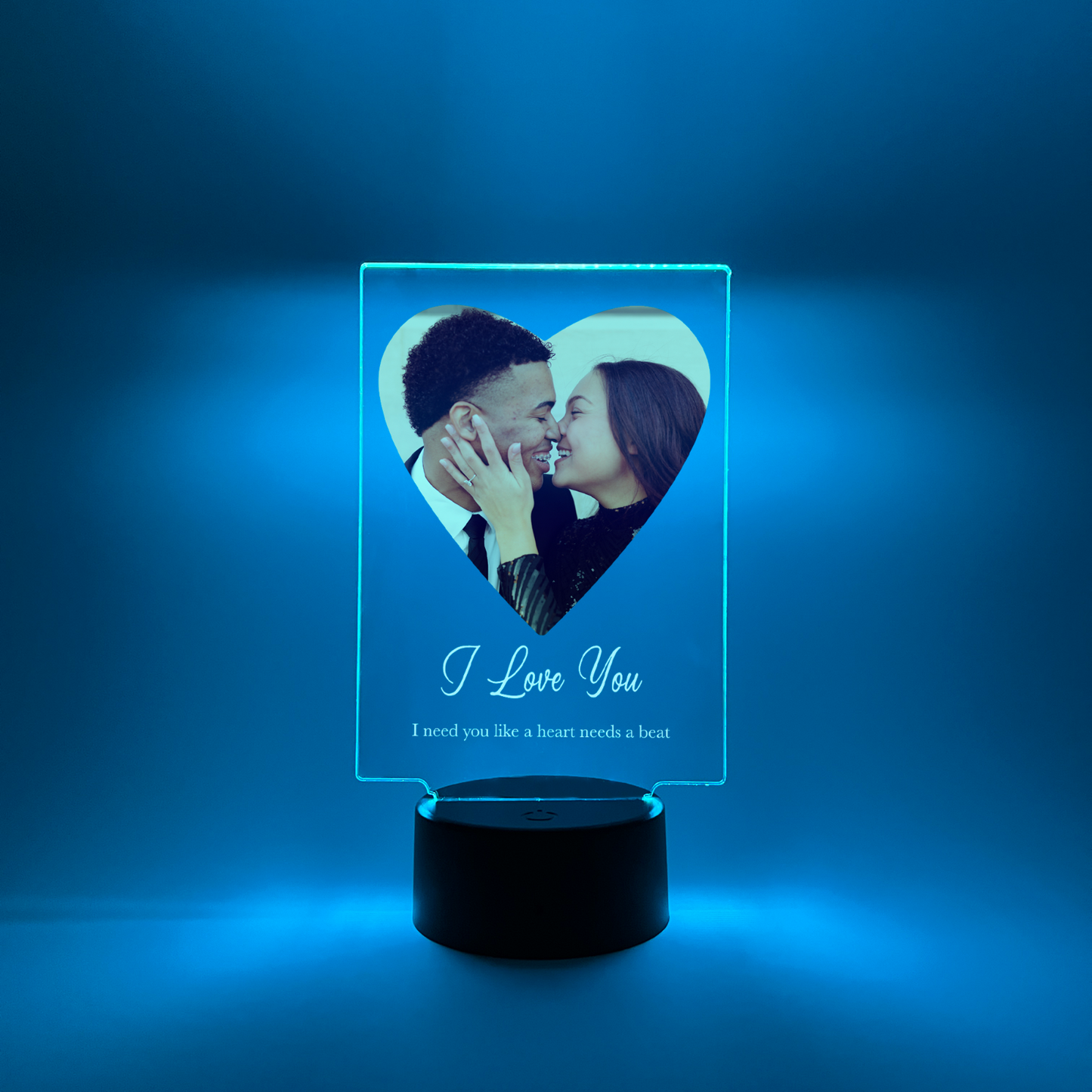 Personalized Heart Shape Photo LED 16 Colors Night Light Up Lamp With Black Base