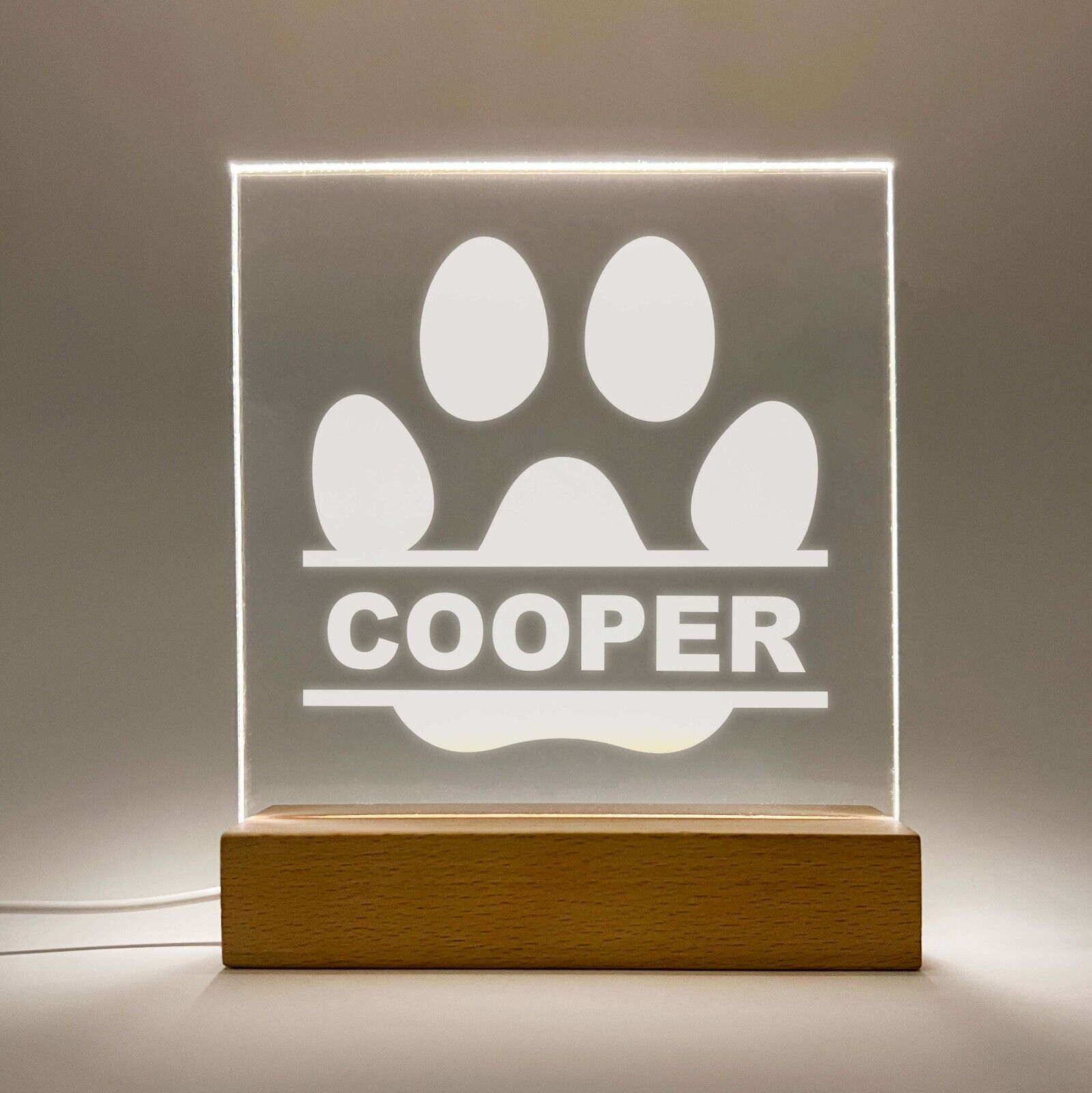 Personalized LED Light Up Wood Stand Pet Dogs Puppy Paw Print Gift