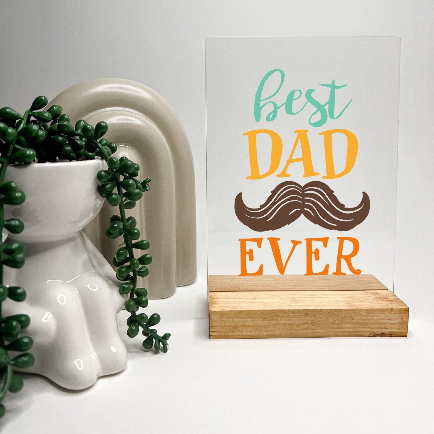Personalized Wood Base Desk Table Stand Father's Day Best Dad Fishing Beard Gift