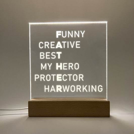 Personalized LED Light Up Wood Stand Best Dad Daddy Fathers Day Poem Gift