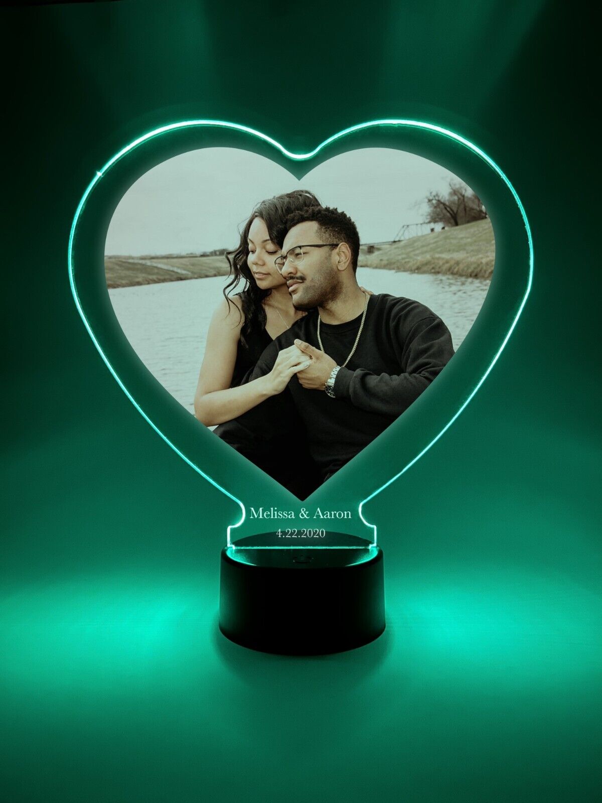 Custom Couple Anniversary Wedding Heart Light Up Lamp LED 16 color light stand
