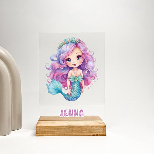 Personalized Acrylic Wood Stand Colorful Mermaid Magical Princess Girls Gift