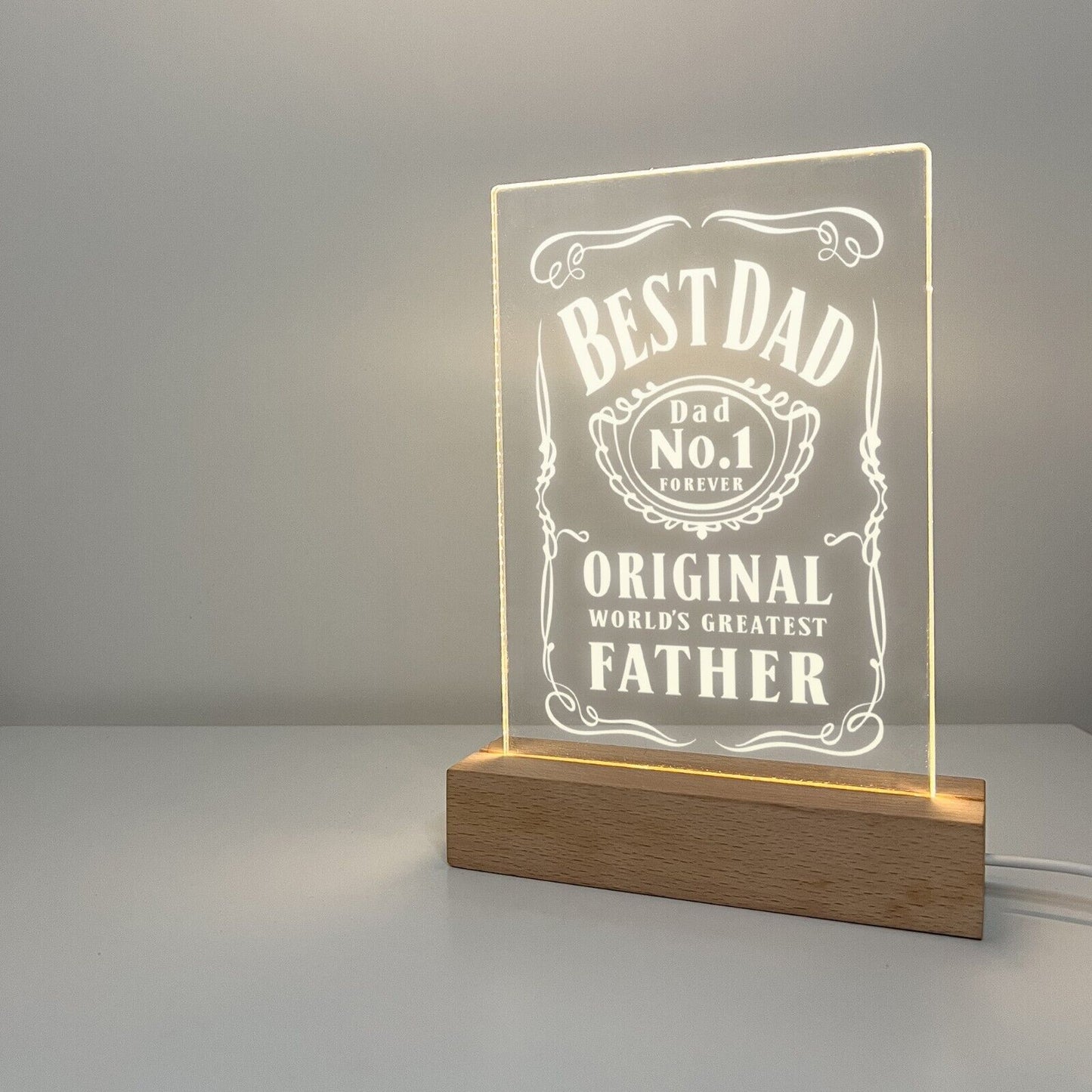 Personalized LED Light Up Wood Stand Best Dad Daddy Fathers Day Gift