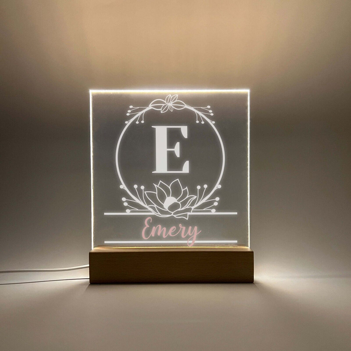 Name Initial Stand Personalized LED Light Up Wood Stand Girls Monogram Initial Name Plate ...
