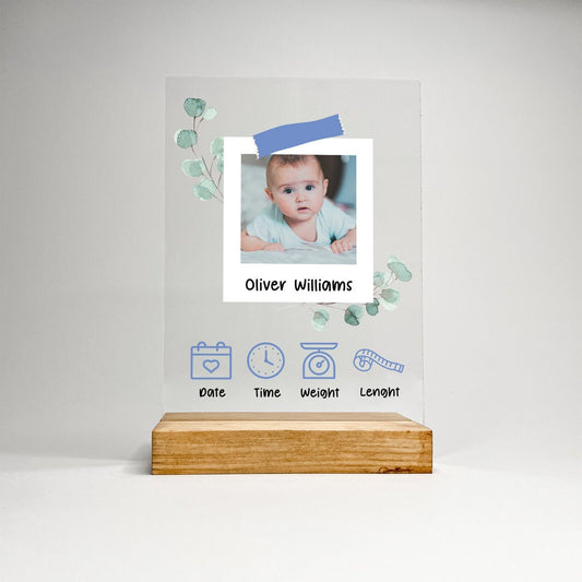 Personalized Wood Base Desk Table Stand New Born Baby Stats Nursery Decor Gift
