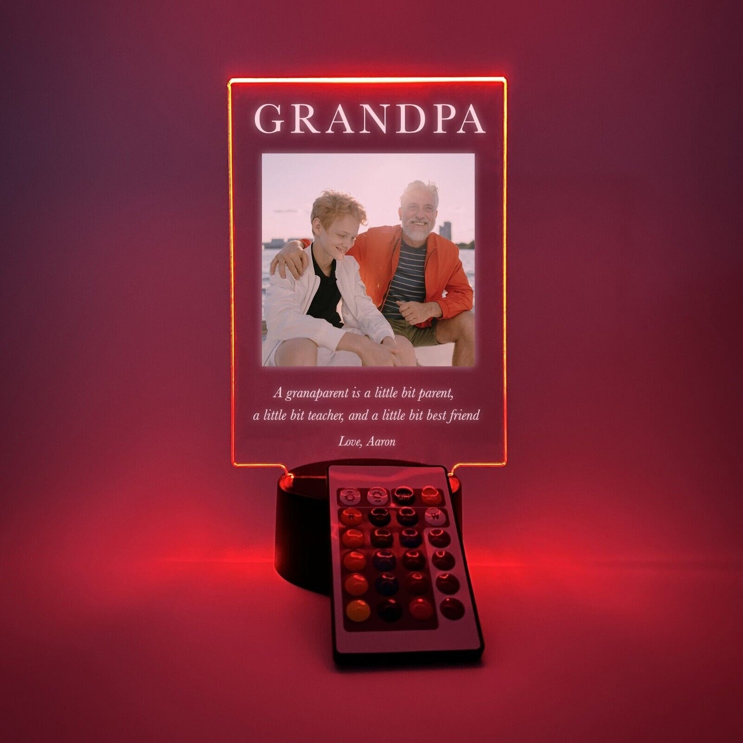 Personalized LED 16 Colors Light Up Stand Grandpa Love You Grandfather w/Remote