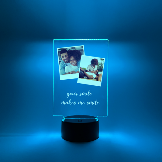 Personalized 2Photo Picture LED 16 Colors Night Light Up Lamp  With Black Base