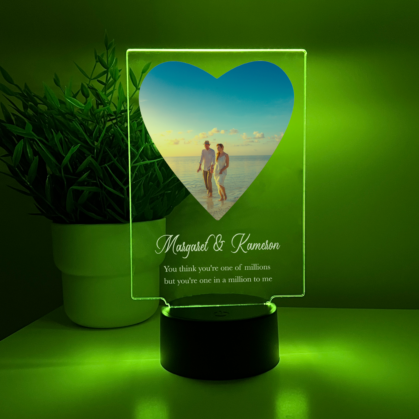 Personalized Heart Shape Photo LED 16 Colors Night Light Up Lamp With Black Base