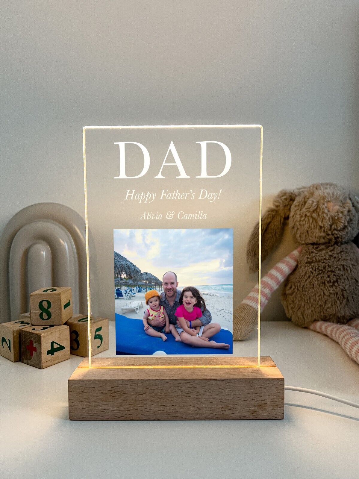 Personalized LED Light Up Wood Stand Dad Daddy Fathers Day Photo Lamp Gift