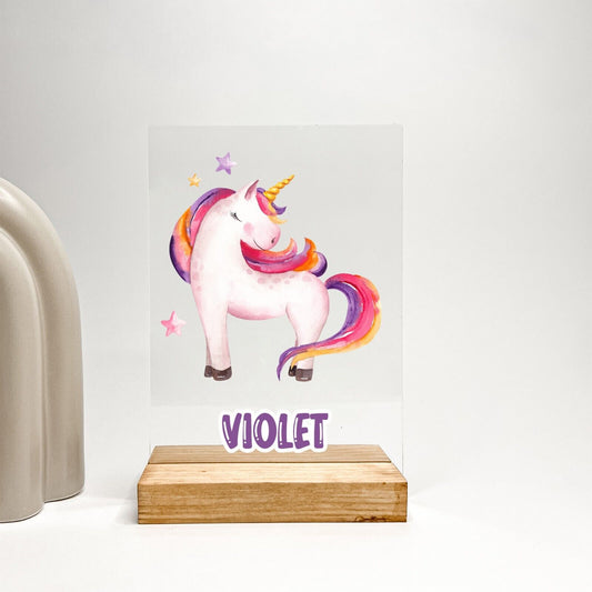 Personalized Acrylic Wood Stand Unicorn Magical Princess Girls Gift