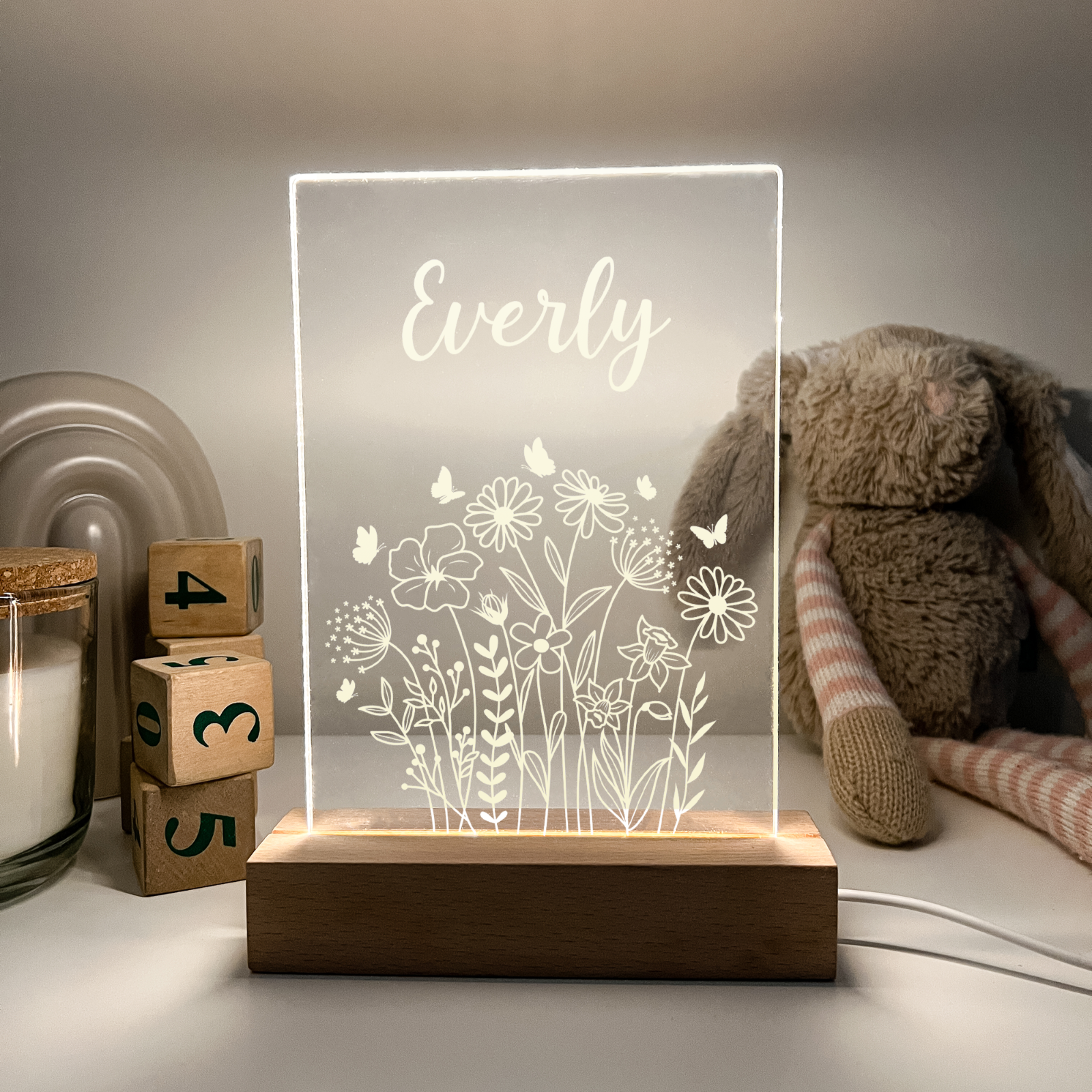 Personalized LED  Light Up Wood Lamp Stand Ladies Mom Flowers Room Décor Gift