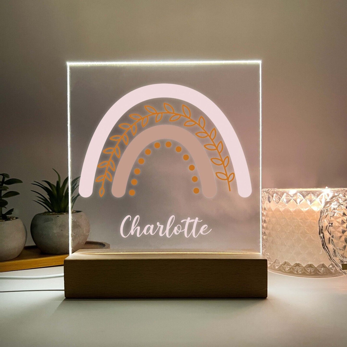 Personalized LED Light Up Wood Stand Girls Name Multicolor Rainbow Gift