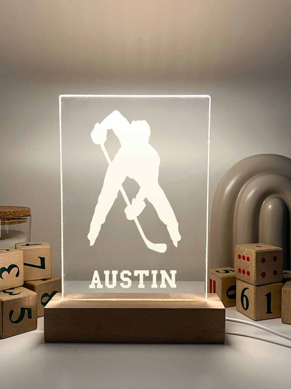 Personalized LED Light Up Desk Lamp Stand Hockey Athlete NHL