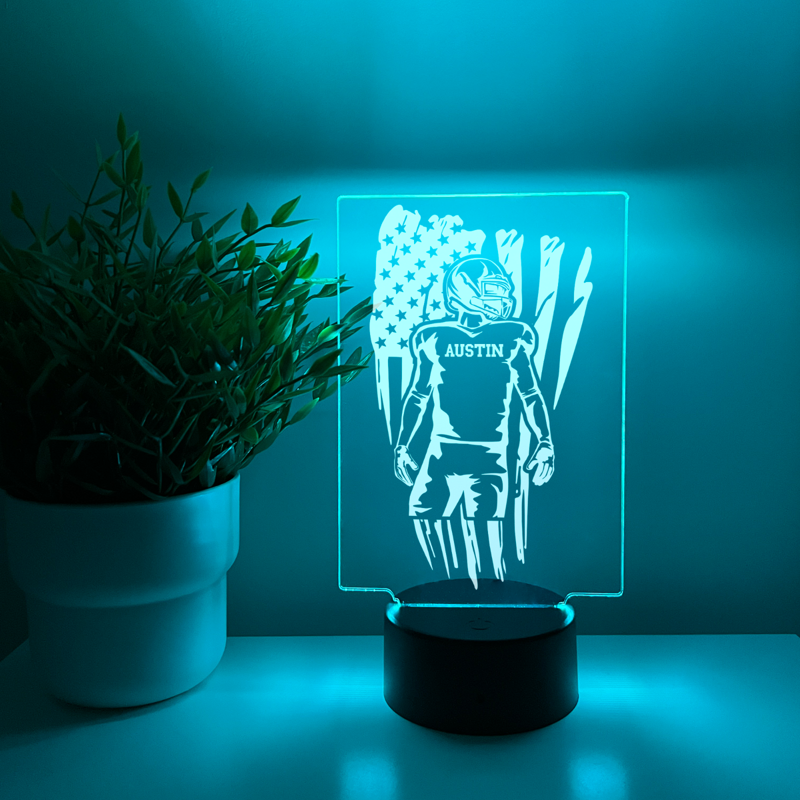 Personalized RGB Light Up Desk Lamp Stand Football Athlete Warner Gift