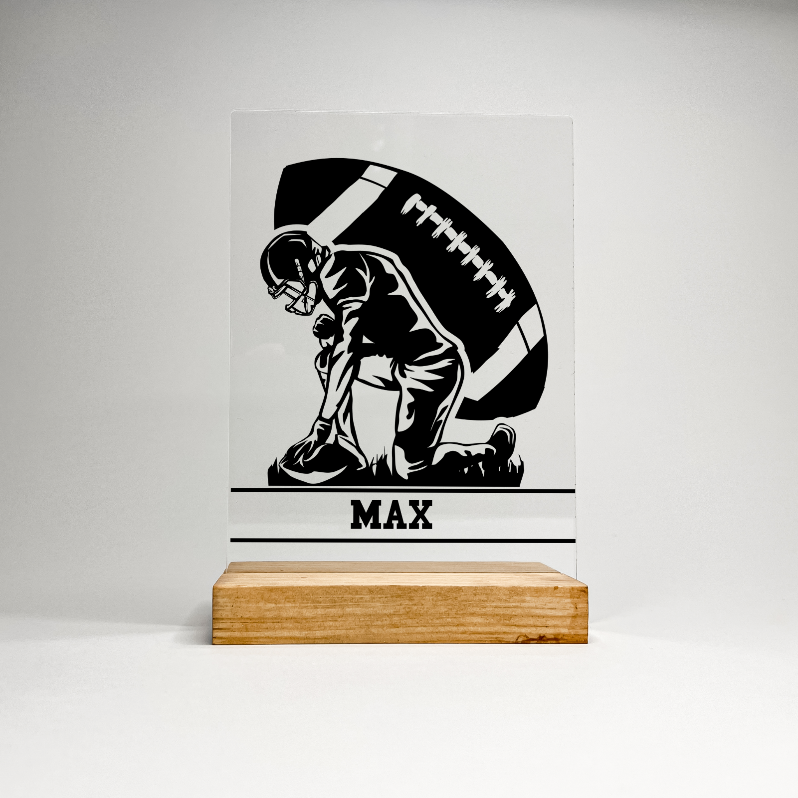 Personalized Engraved Custom Desk Wooden Stand Football Athlete Warner Gift