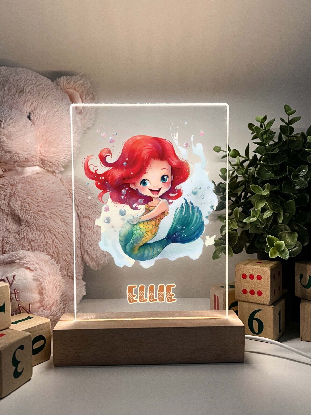 Personalized LED Light Up Wood Stand Mermaid Magical Princess Girls Gift