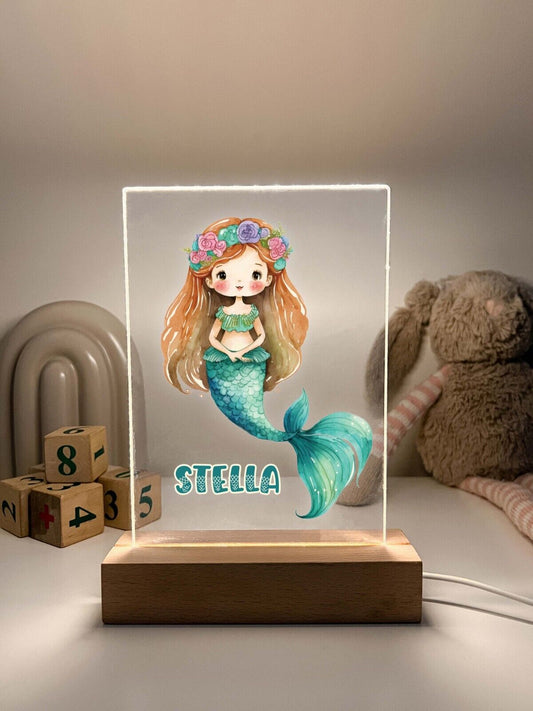 Personalized LED Light Up Wood Stand Mermaid Magical Princess Girls Gift