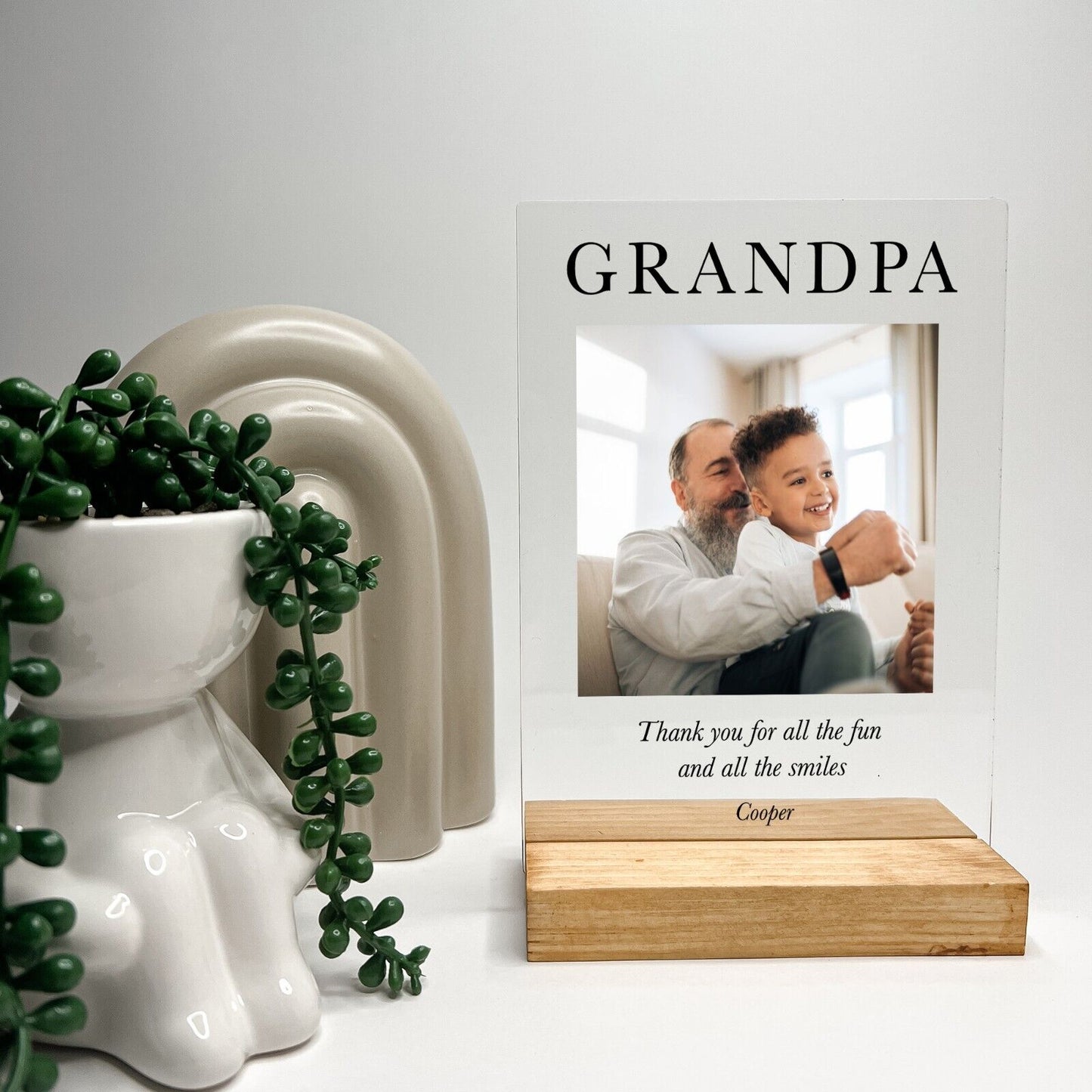 Personalized Wood Base Desk Table Stand Grandpa Love Grandfather Gramps Gift