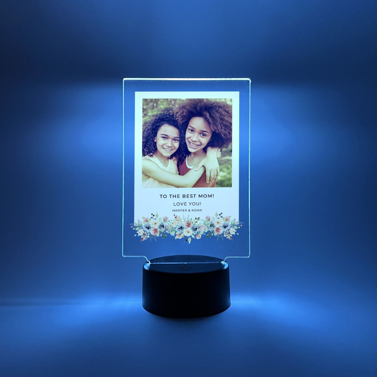 Personalized Family Flowers For Mom Photo Picture LED Light Up Lamp Stand