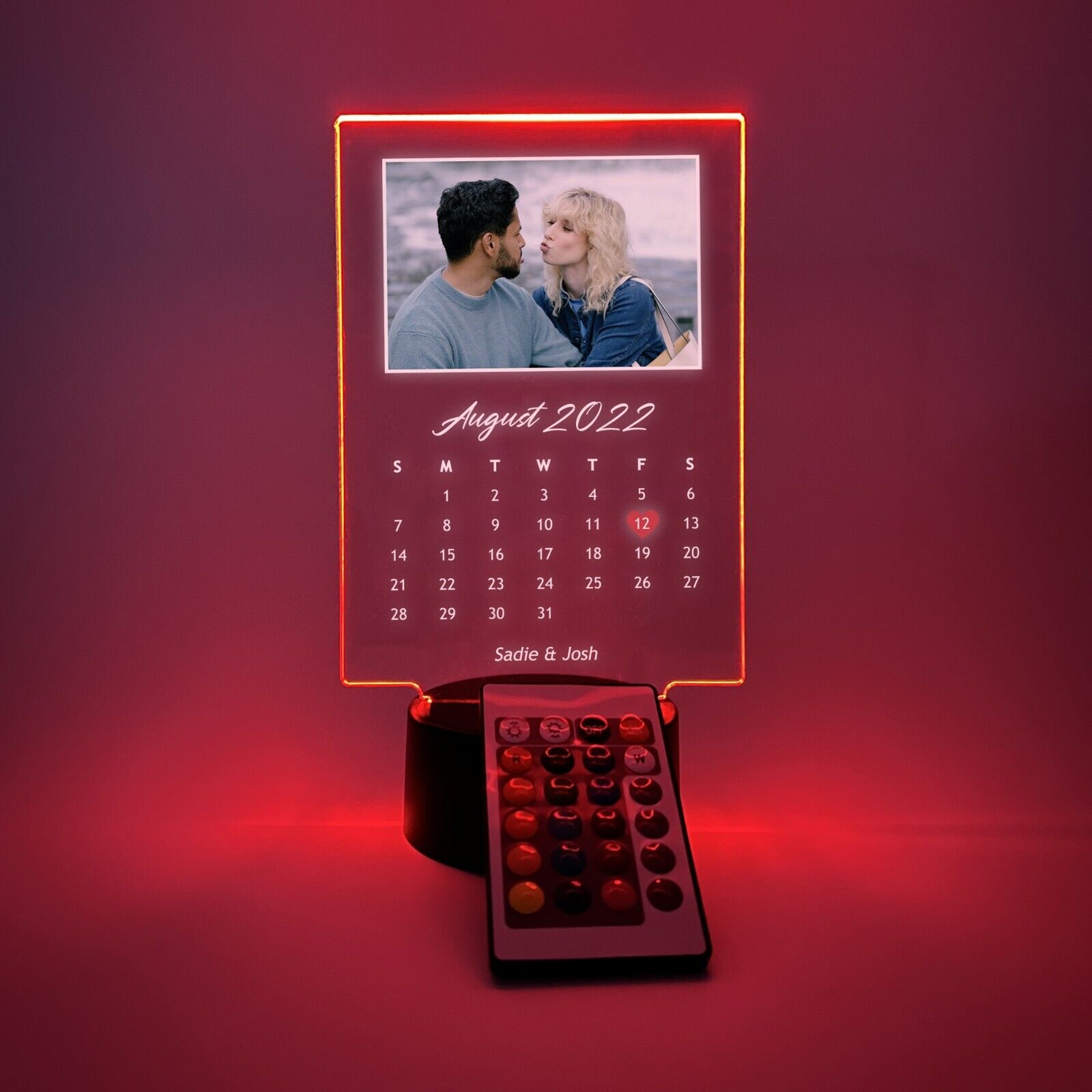 Personalized LED 16 Colors Light Up Stand Couples Anniversary Calendar Date Gift