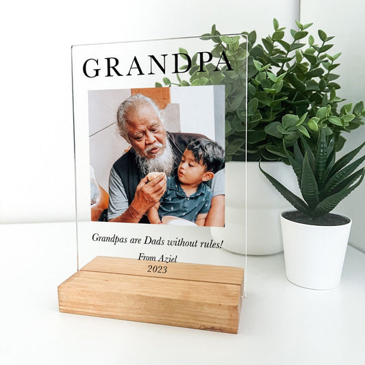 Personalized Wood Base Desk Table Stand Grandpa Love Grandfather Gramps Gift