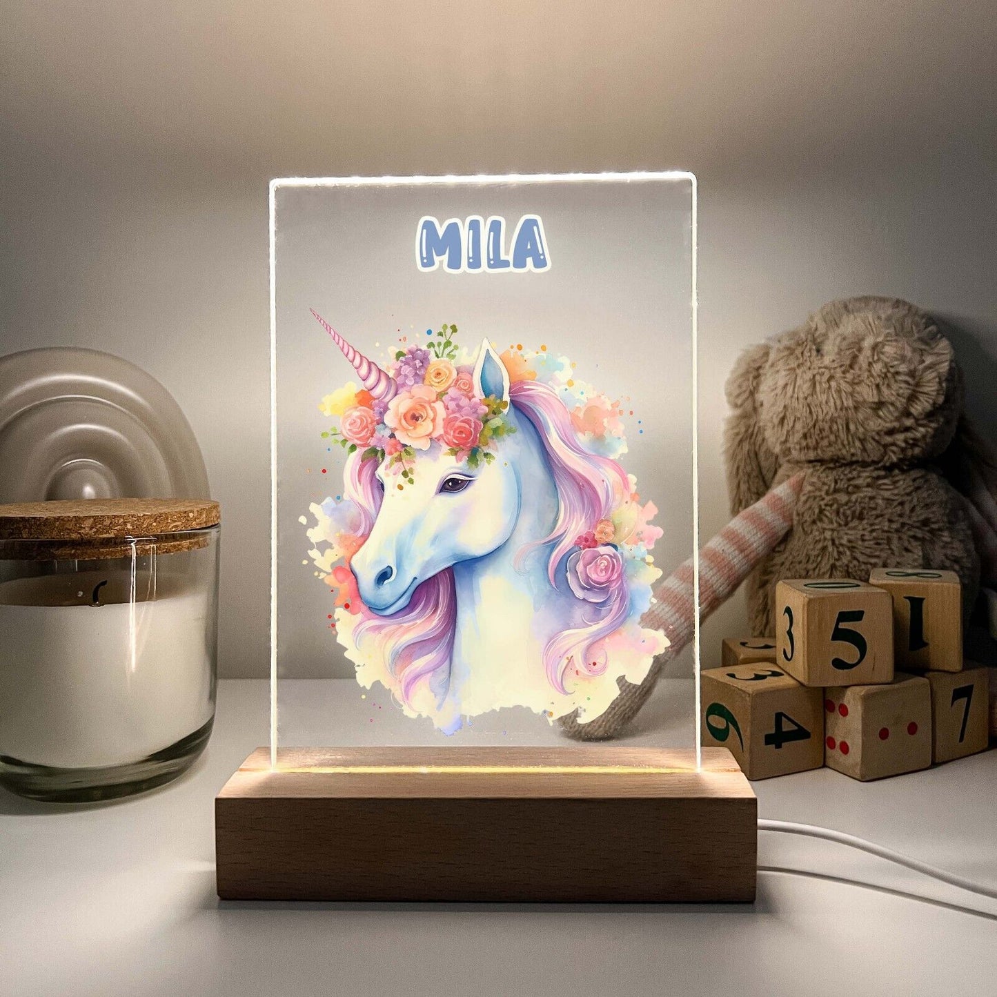 Personalized LED Light Up Wood Stand Unicorn Magical Princess Girls Gift