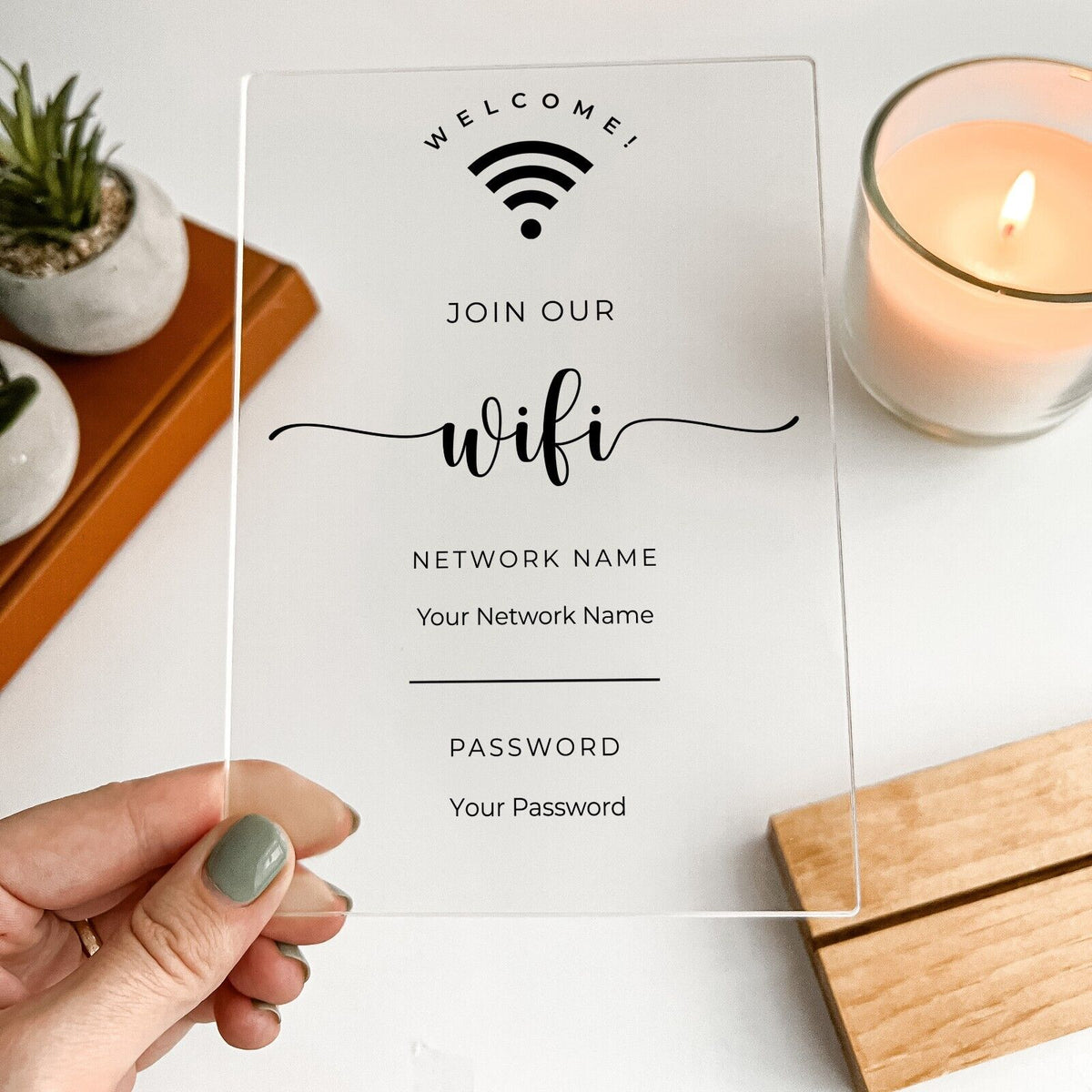 Connection Stand Card Personalized Wi-Fi Internet Network Connection Stand Custom Wood Stand ...