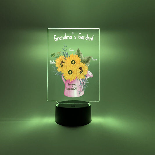 Personalized LED  16 Colors Light Up Flower Jar Grandma Garden Desk Stand
