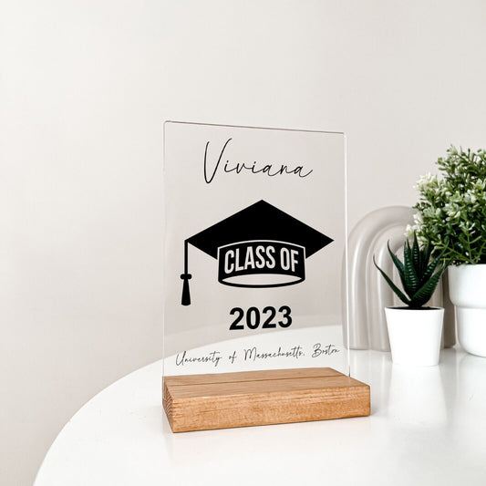 Personalized Wood Base Desk Table Stand Graduation University 2023 2024 Gift