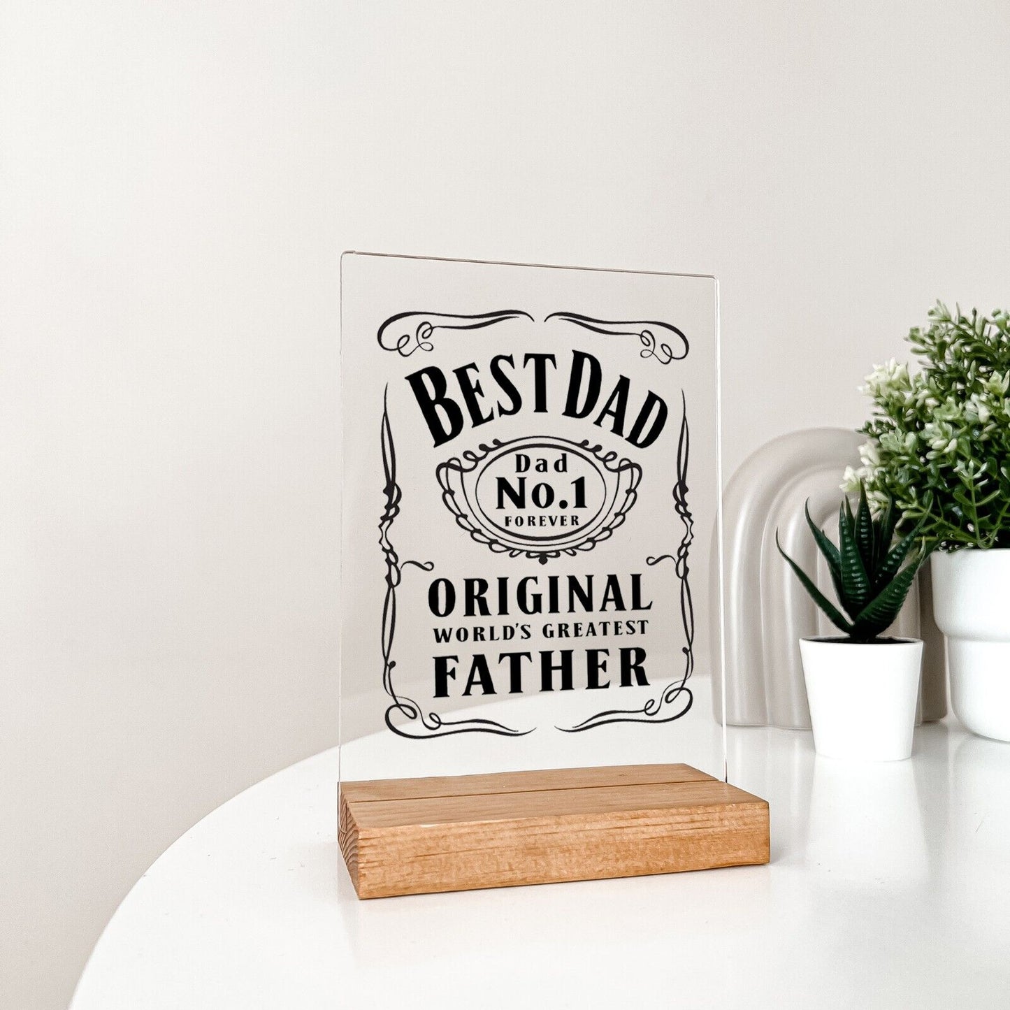 Personalized Wood Base Desk Table Stand Father's Day Best Dad Gift