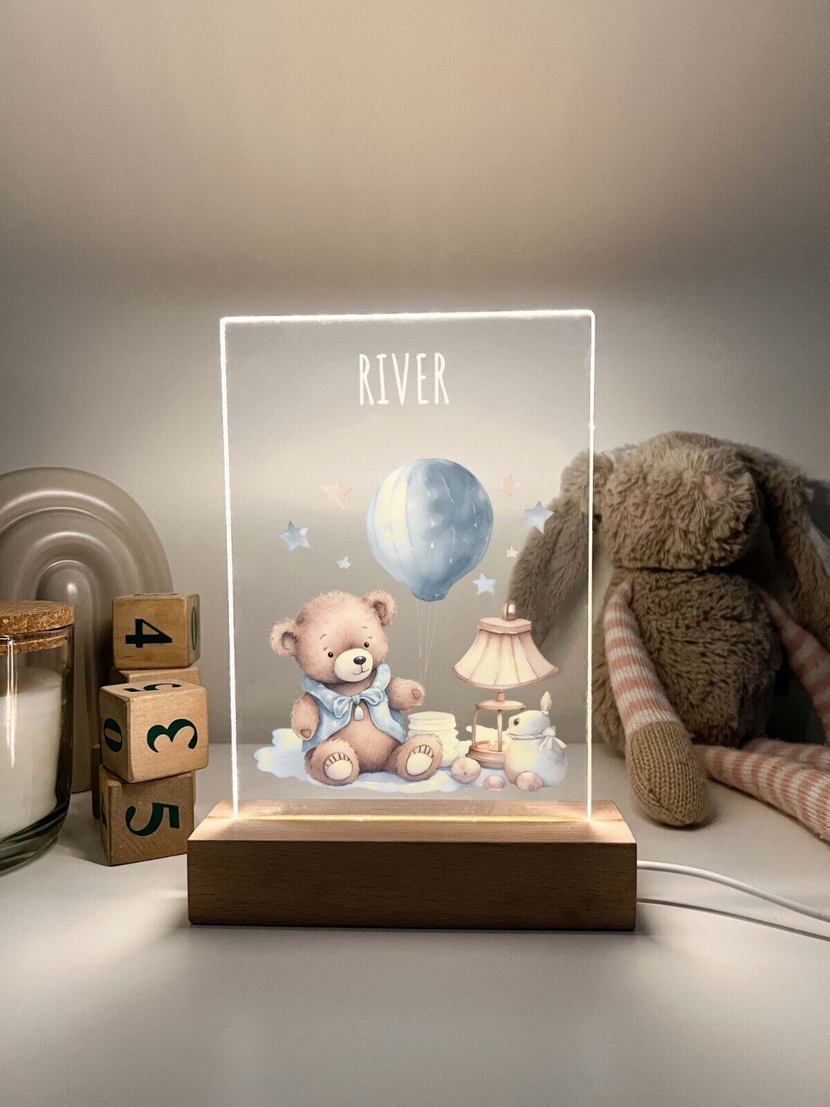 Personalized LED Light Up Wood Stand Baby Newborn Animal Nursery Gift