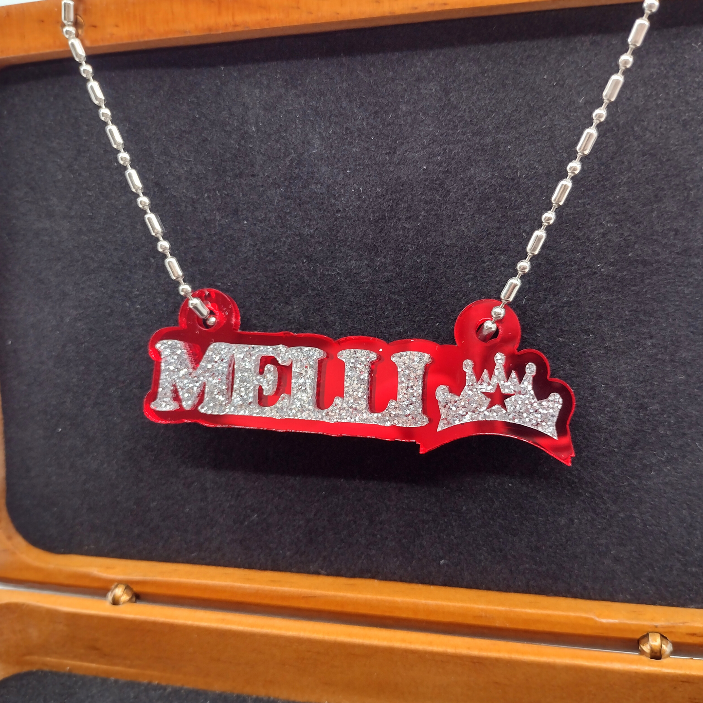 Custom Princess Crown Name Necklace, Personalized Glitter Name Necklace