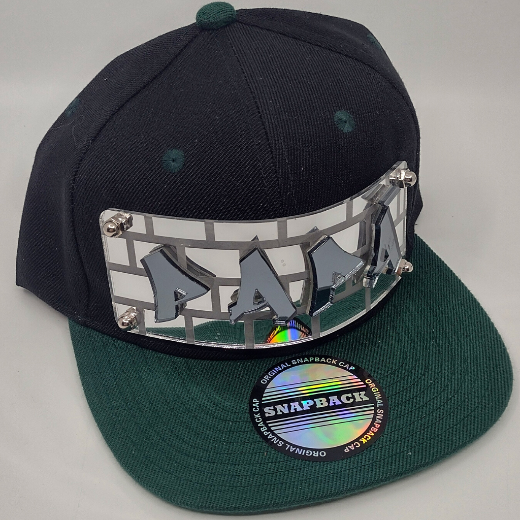 Black and Green Custom Snapback Hat, Laser Cut, Made to Order, Exclusive Creation