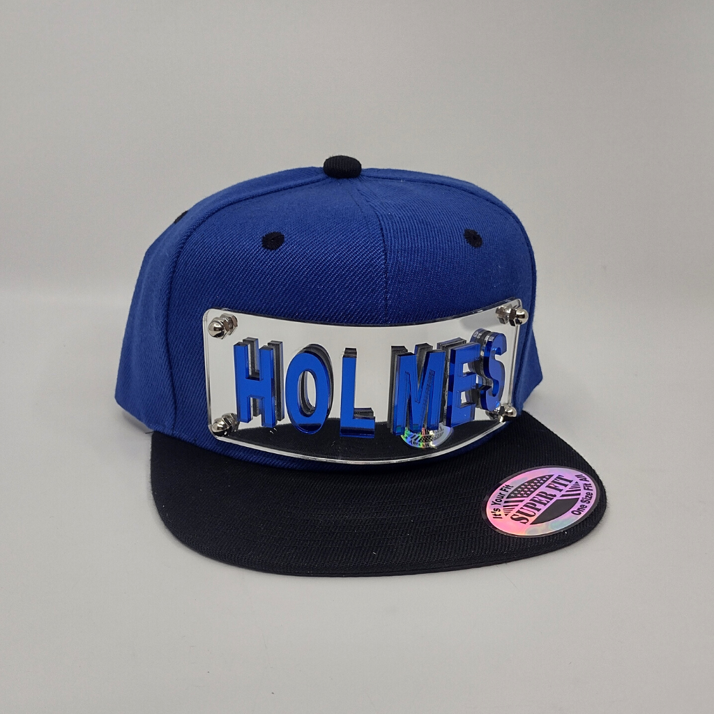 Blue and Black Custom Snapback Hat, Laser Cut, Made to Order, Exclusive Creation