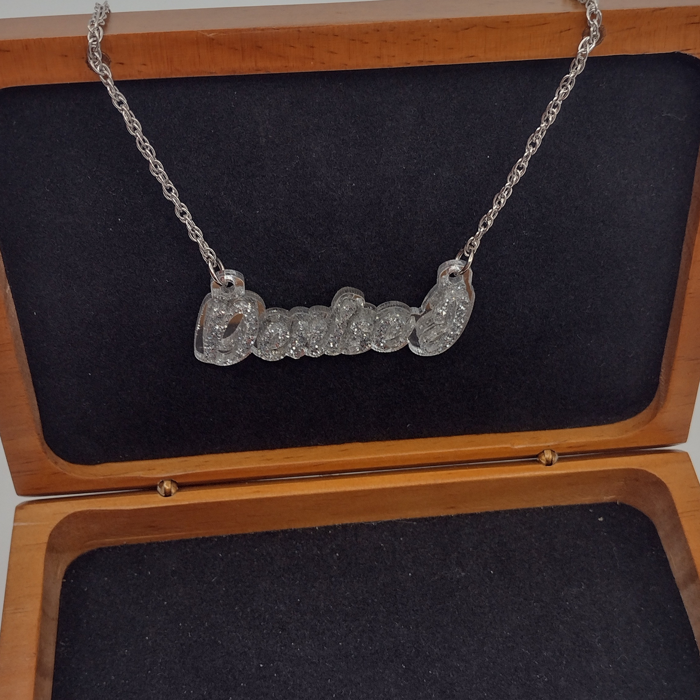 Custom Name and Background Necklace, Script Glitter Letters