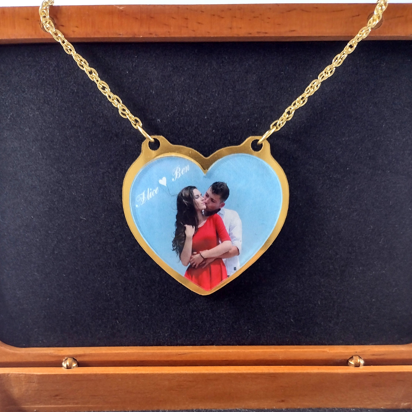 Custom Heart Shaped Personalized Photo Name Necklace and Earrings, UV Printed Jewelry Set