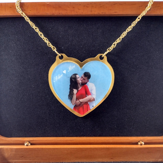 Custom Heart Shaped Personalized Photo Name Necklace, UV Printed