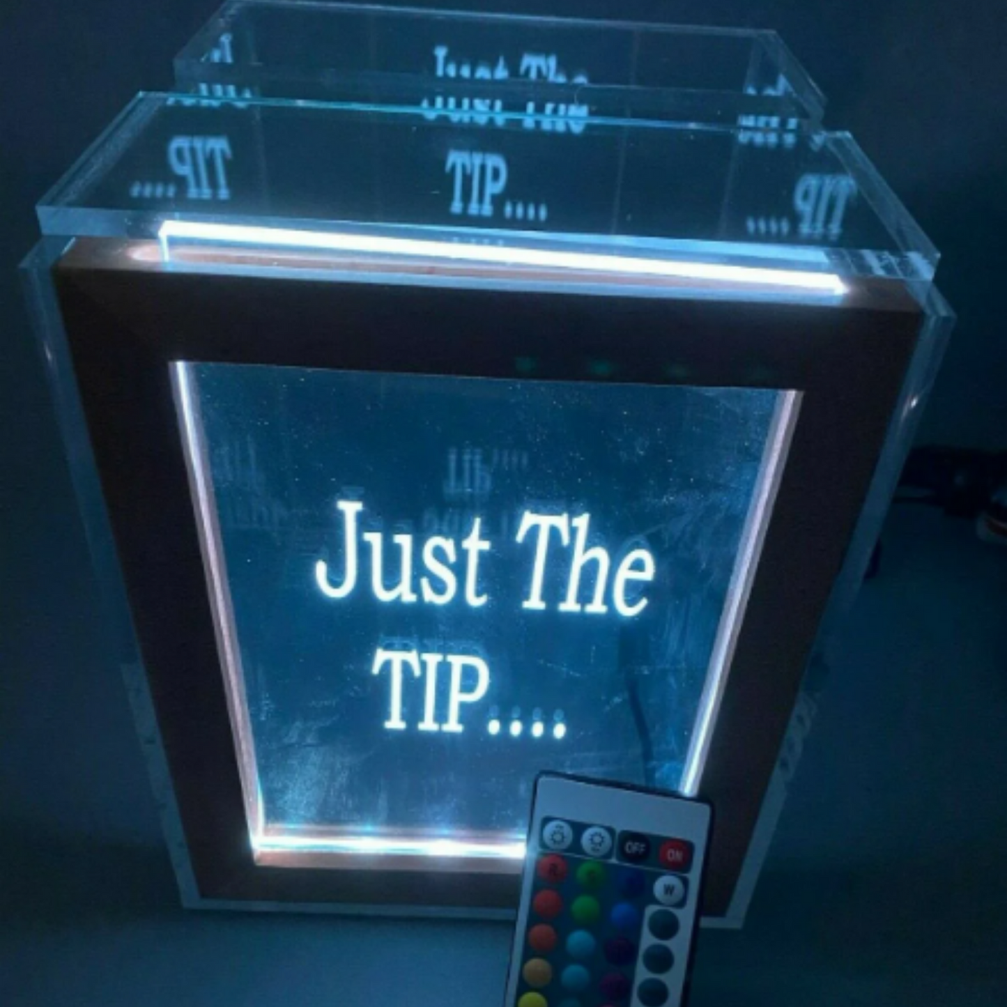 Fantastically Unique Eye Catching Tip Box Raffle Fund Raiser Donation Jar Personalized Engraved LED 16 Colors Changing 7"W x 8.5"H Container