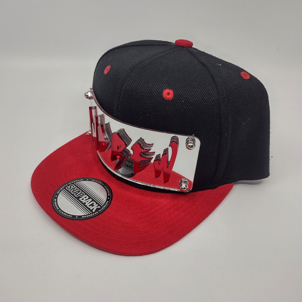 Black and Red Custom Snapback Hat, Laser Cut, Made to Order, Exclusive Creation