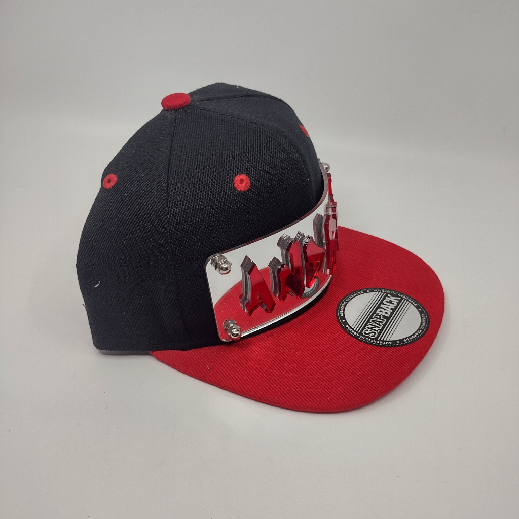 Black and Red Custom Snapback Hat, Laser Cut, Made to Order, Exclusive Creation