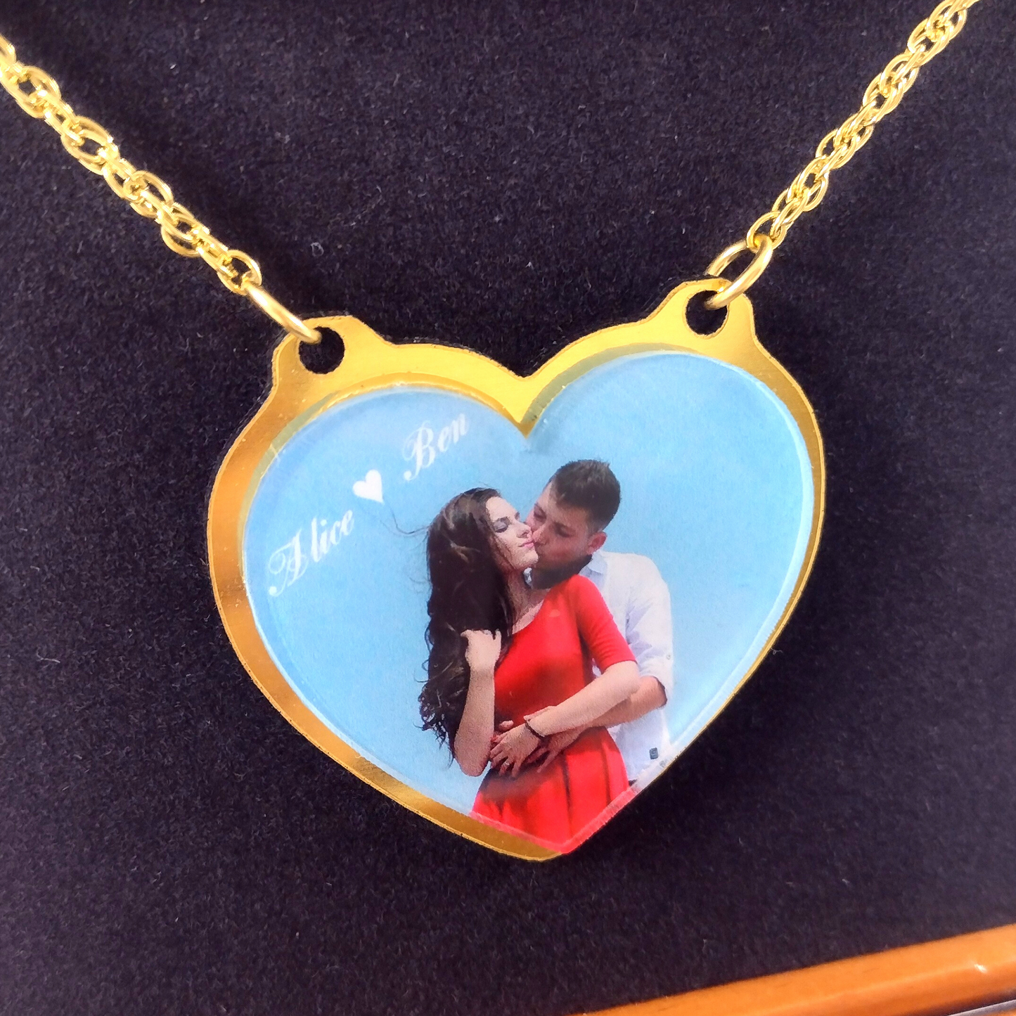 Custom Heart Shaped Personalized Photo Name Necklace, UV Printed
