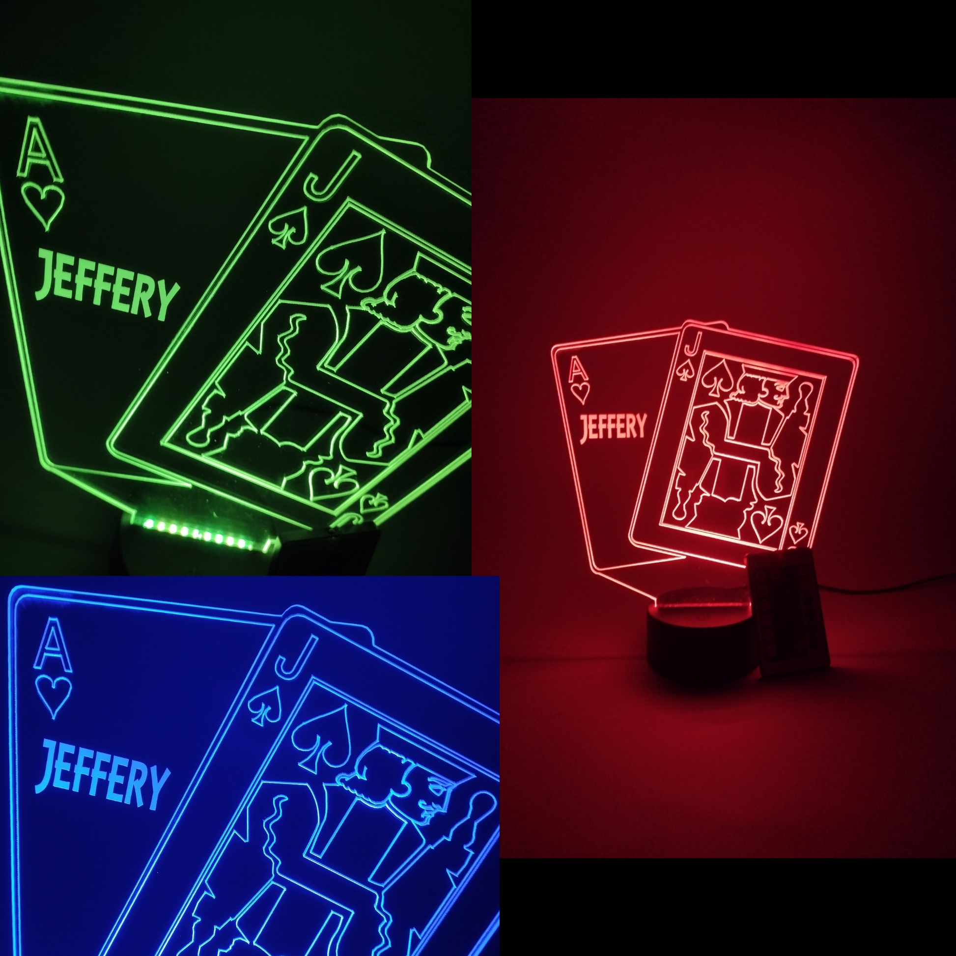 Ace and Jack Blackjack Playing Cards Night Light Up Lamp LED Personalized Black Jack Desk Table Lamp with Remote, 16 Colors, Free Engraved