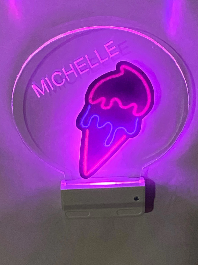 Ice Cream Night Light Multi Color Personalized LED Room Wall Plug-in Cool-Touch Smart and Dusk to Dawn Sensor Bedroom Hallway Bathroom, Cool