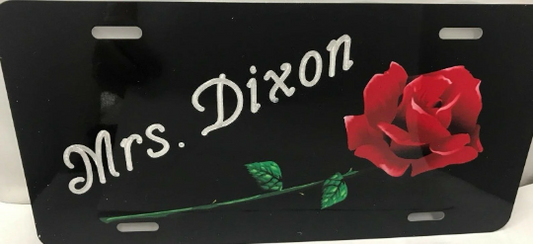 Custom Engraved Red Rose Long Stem License Vanity Plate