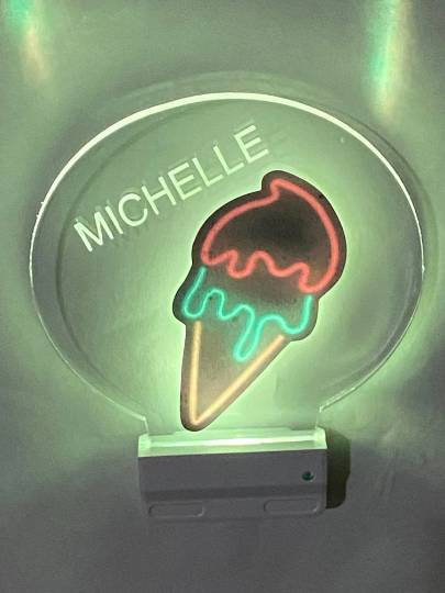 Ice Cream Night Light Multi Color Personalized LED Room Wall Plug-in Cool-Touch Smart and Dusk to Dawn Sensor Bedroom Hallway Bathroom, Cool