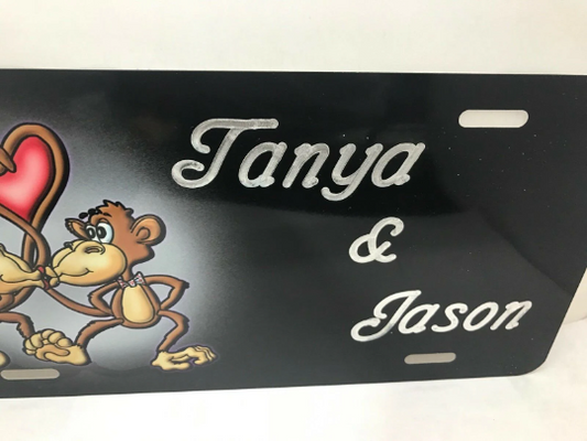 Custom Engraved Monkey Couple Kissing License Vanity Plate