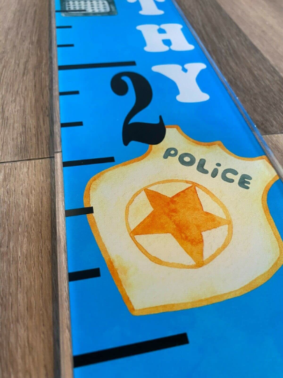 Acrylic Police Man Car Badge Design Height Kids Growth Chart