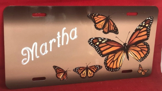 Custom Engraved Butterfly License Vanity Plate
