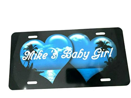 Custom Engraved Double Hearts Palm Tree Scenic License Vanity Plate